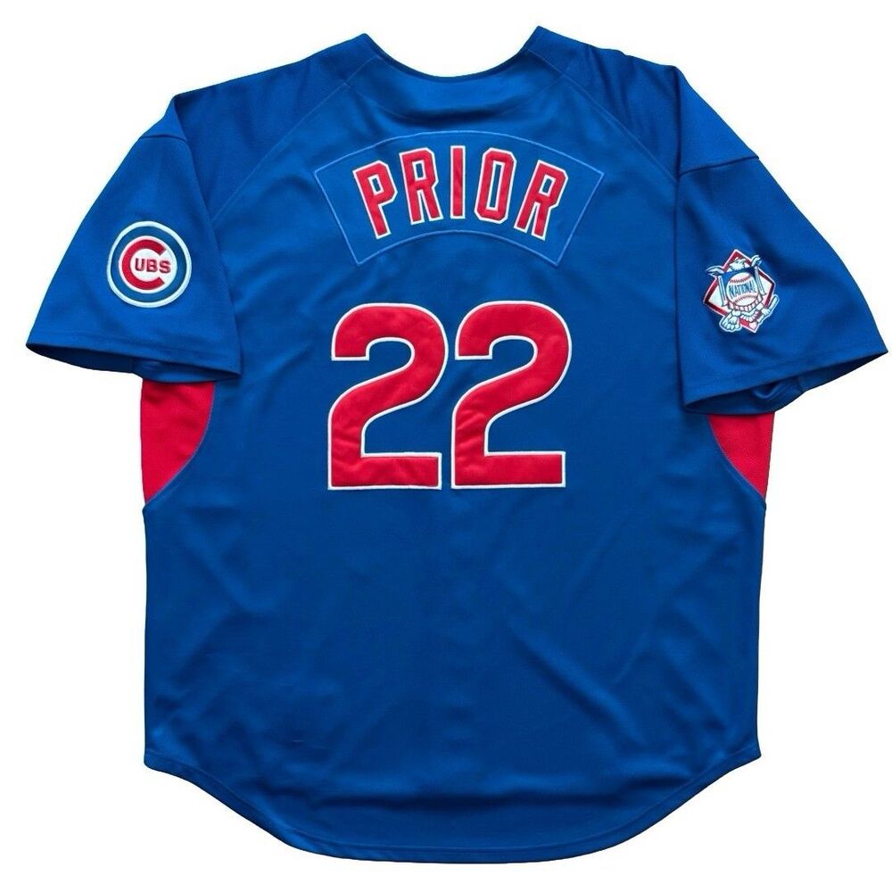 Vintage Nike Team Mark Prior Chicago Cubs Baseball Jersey XL Stitched Blue Red